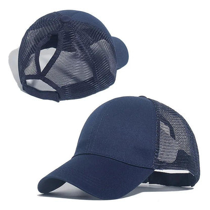 Ponytail Baseball Cap Summer Women  Adjustable Simple Fashionable Solid Colors Messy Hat Casual Cotton Girl Snapback Mesh Cap