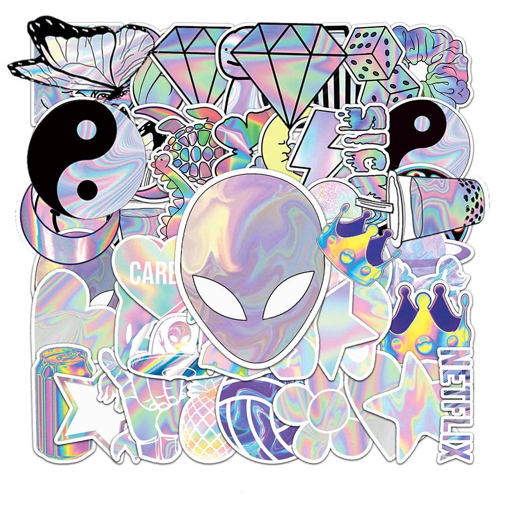 10/30/50pcs Holographic Laser Cartoon Graffiti Stickers Decals Kids Toys Laptop Guitar Notebook Phone Diary Decoration Sticker