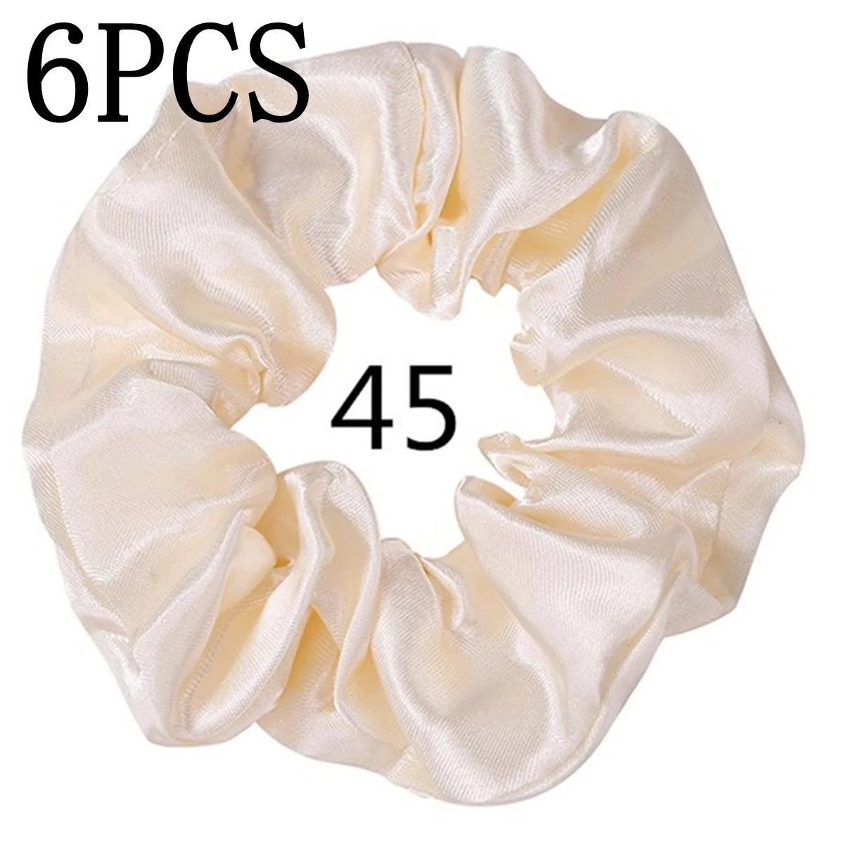 6pcs/lot Hair Scrunchies Bands Scrunchy Ties Ropes Ponytail Holder for Women or Girls Accessories Satin Headwear Solid Color Set