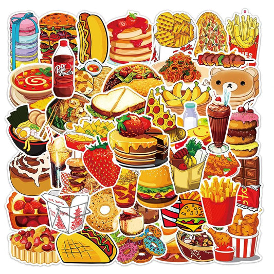 10/30/50pcs Delicious Food Drink Stickers Cute Cartoon Graffiti Decals DIY Phone Motorcycle Stationery Fridge Car Wall Sticker