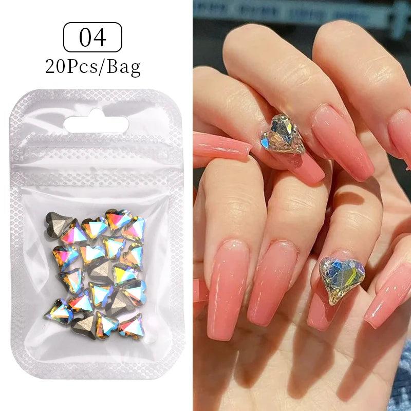 1Bag 3D Heart Nail Rhinestones Water ripple flat bottom love Charms Crystal Nail Art Decorations Gem Kawaii Resin Nails Gems