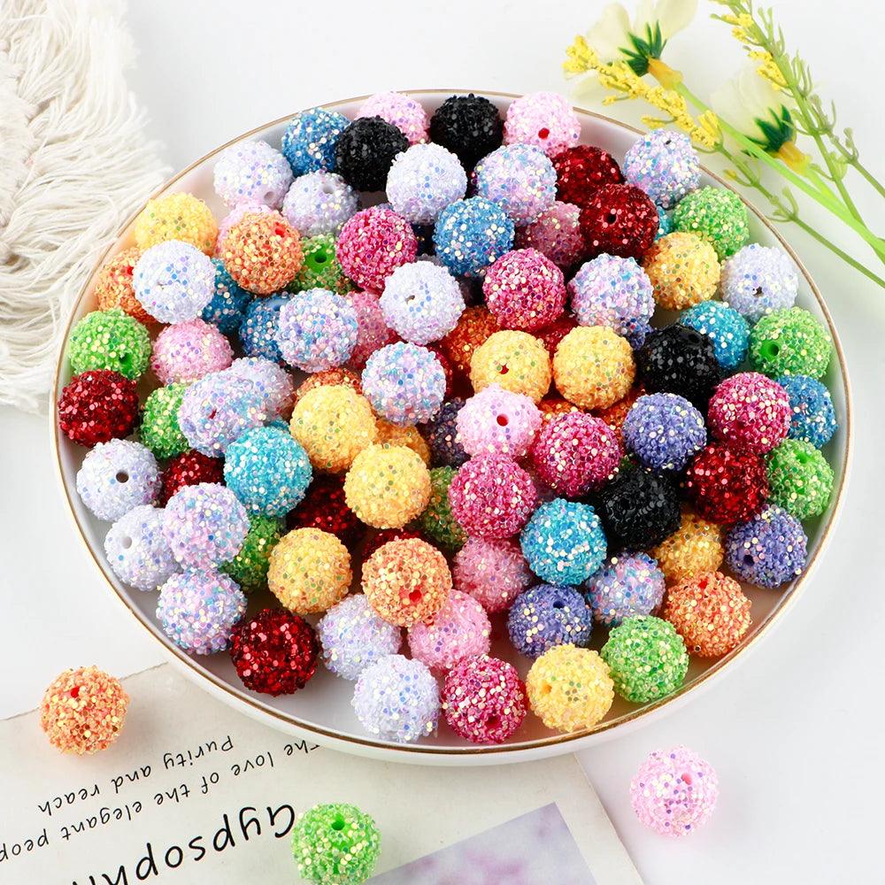 20pzColorful 20mm Rainbow Sequins Acrylic Ball Beads Used For Necklaces, Bracelets, Keychains, Jewelry Accessories Production