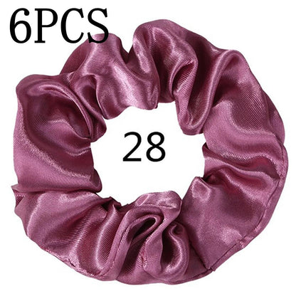 6pcs/lot Hair Scrunchies Bands Scrunchy Ties Ropes Ponytail Holder for Women or Girls Accessories Satin Headwear Solid Color Set