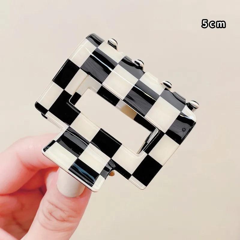 Vintage Women Girls Acrylic Checkered Hair Claw Shark Clip Geometric Grid Headband Hair Clips Hairpins Fashion Hair Accessories