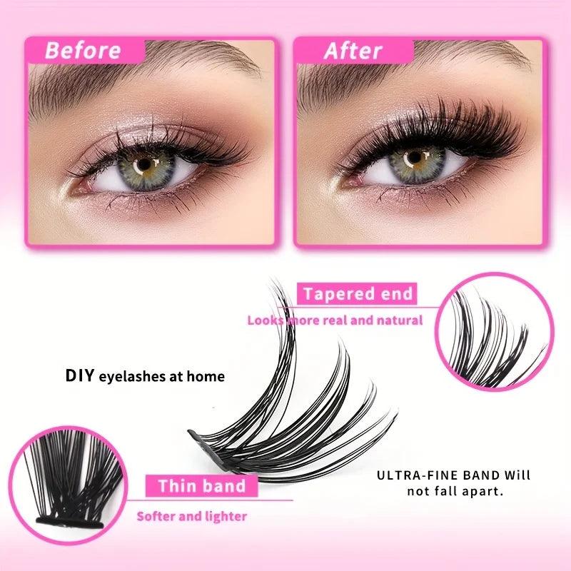 640Pcs Eyelash Extension Kit 304050D Lash Clusters D Curl 9-16mm Individual Lashes Kit with Bond and Seal, Tweezers and Brush