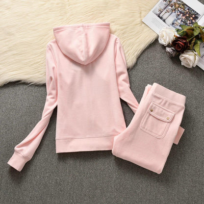 Y2K Velvet Tracksuit New Women Clothing 2 Piece sets Autumn Women's Couture Elegant Hoodies Sweatshirt and Casual Pants Set