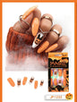 24pc/set Fashion Almond Press On Nails Art Halloween Black Ghost Design Fake Nail Pumpkin Castle Pattern Glossy False Nails Tips