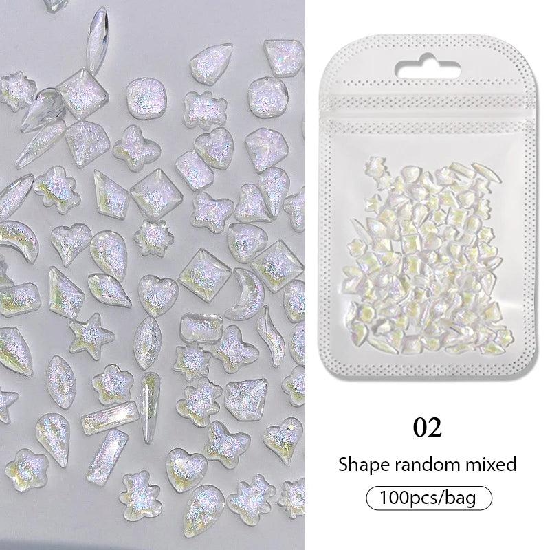 Aurora Irregular Crystal Rhinestones Nail Charm Mixed-Size Resin Flatback Jewelry Gems Stone Parts Manicure Nail Art Decorations