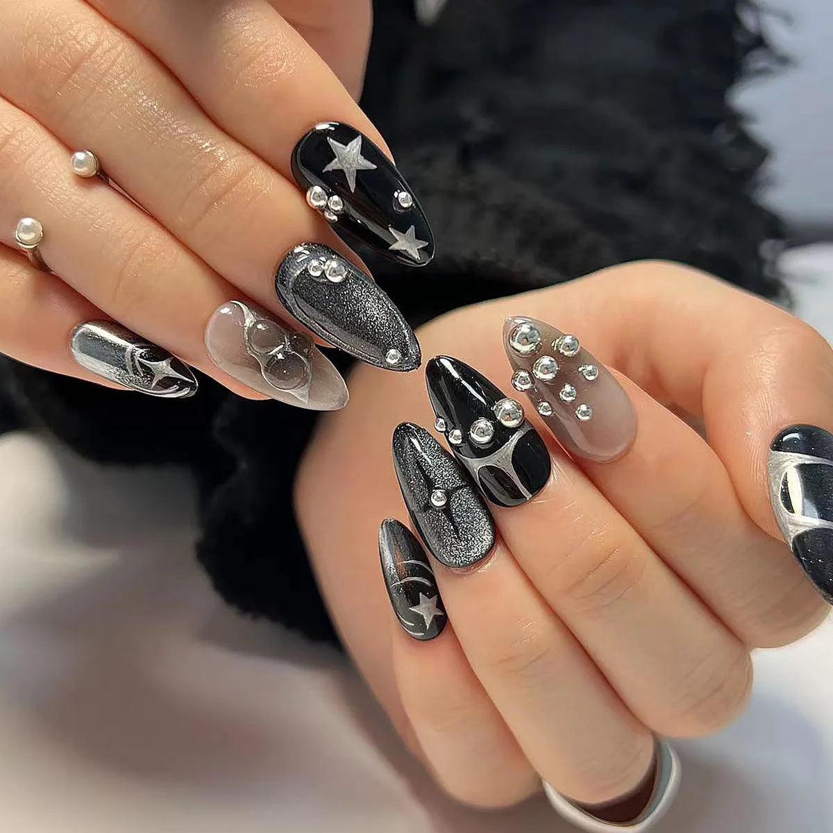 y2k Nails Five-pointed Star Pattern False Nails Halloween Style Long Coffin Ballet Press on Nails For Girl Full Cover Wearable