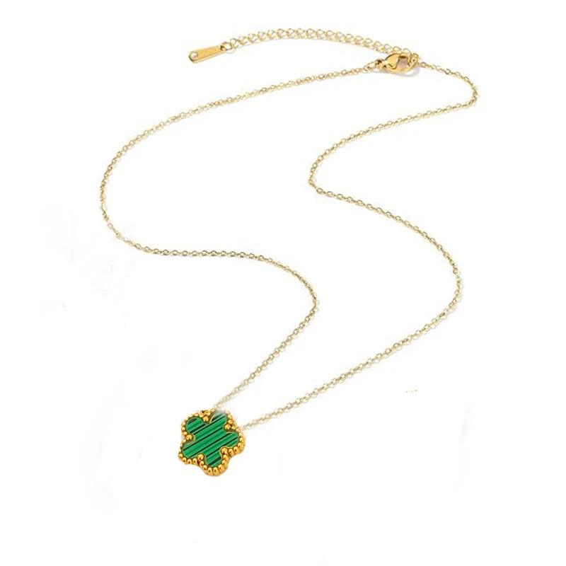 14K Gold Plated Stainless Steel Necklace Woman Five Leaf Petals Double Sided Necklaces for Women Pendant Flower Clover Jewelry