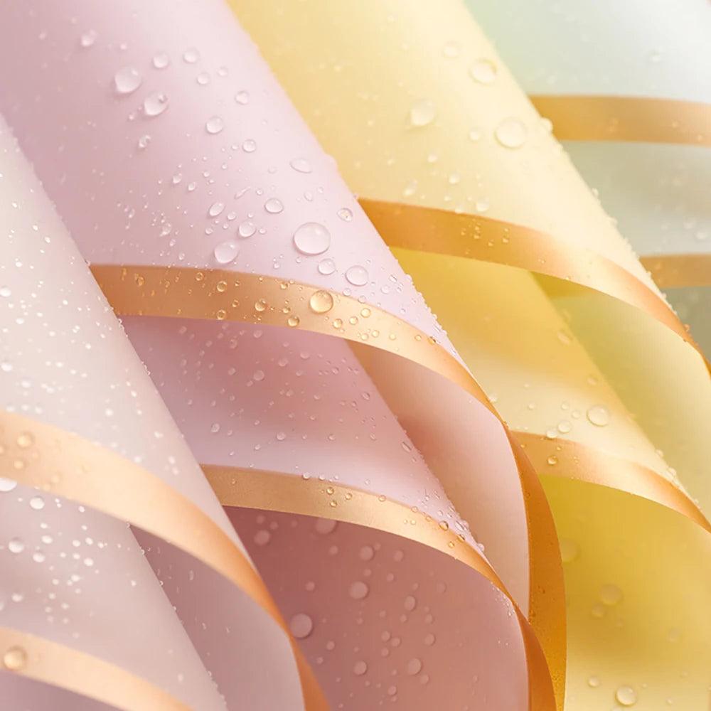 10 Sheets Flower Wrapping Paper with Golden Edges, Waterproof Bouquet Packaging - Ideal for DIY Weddings & Birthdays