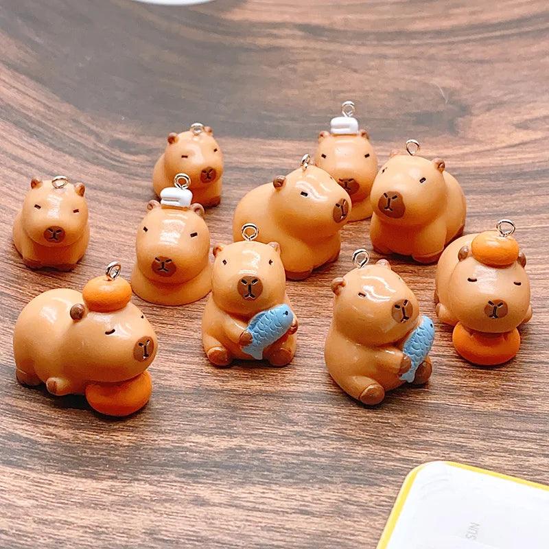 5pcs Kawaii 3D Miniature Capybara Resin Charms Lazy Animal Pendant For Earring Keychain DIY Crafts Jewelry Make W89