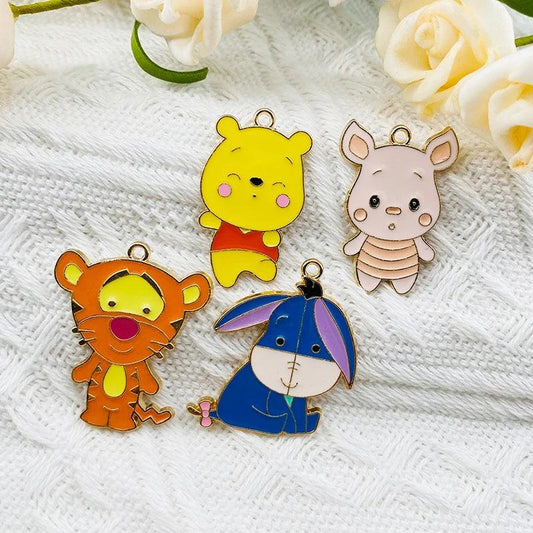 MuhNa 10pcs Cartoon Alloy Dripping Oil Pendant Piggy Bear Animal Series Earrings Charms Jewelry Accessory DIY Keychain Charms