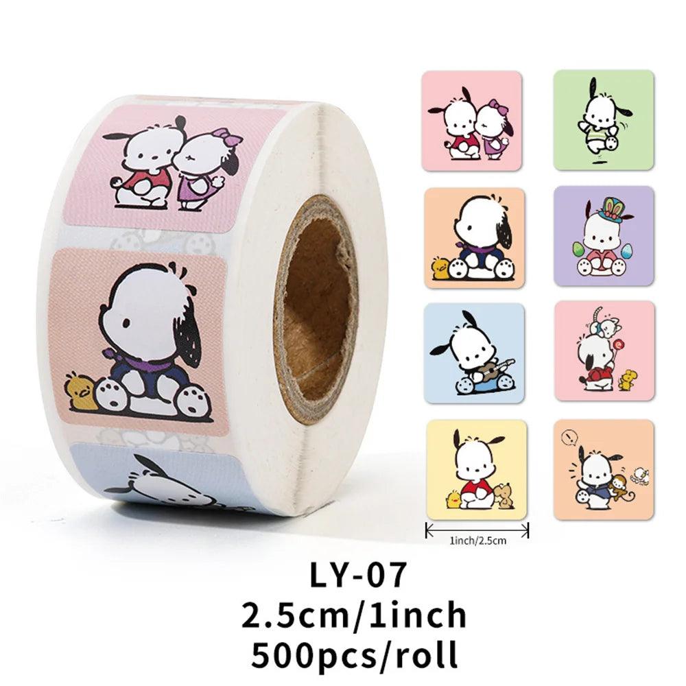 500Pcs/Roll Sanrio Stickers Kawaii Hello Kitty Melody Kuromi Cinnamoroll Luggage Graffiti Decals Kid Toy Decoration Sticker Gift