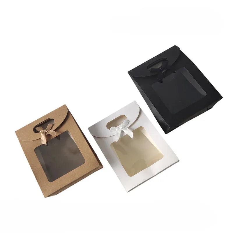 5/10/20pcs Transparent Window Gift Bags For Wedding Birthday Home Party White Black Packaging Box Baking Takeaway Bag