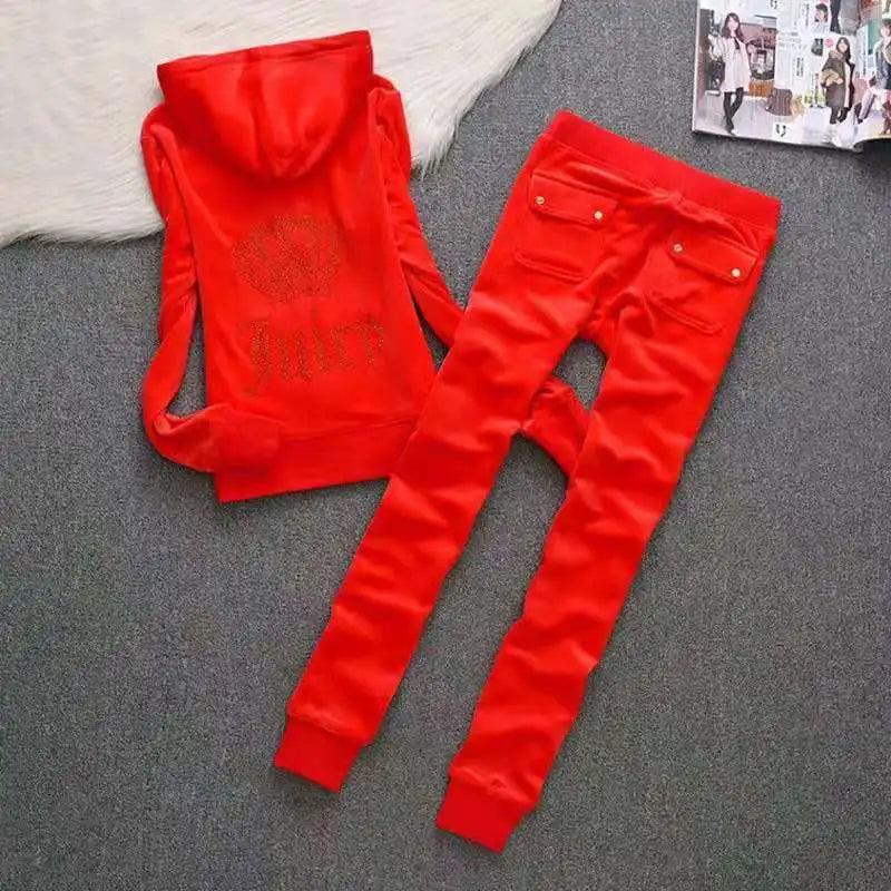 Spring Autumn Juicy Velet Tracksuits Clothes Hooded Sweatshirts Zipper Tops Joggers Pencil Pants  Women 2 Piece Set  S-2XL