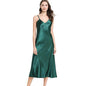 Women's Satin Nightgown Long Slip Sleep Dress Silk V Neck Sleepwear Solid Color Nightwear