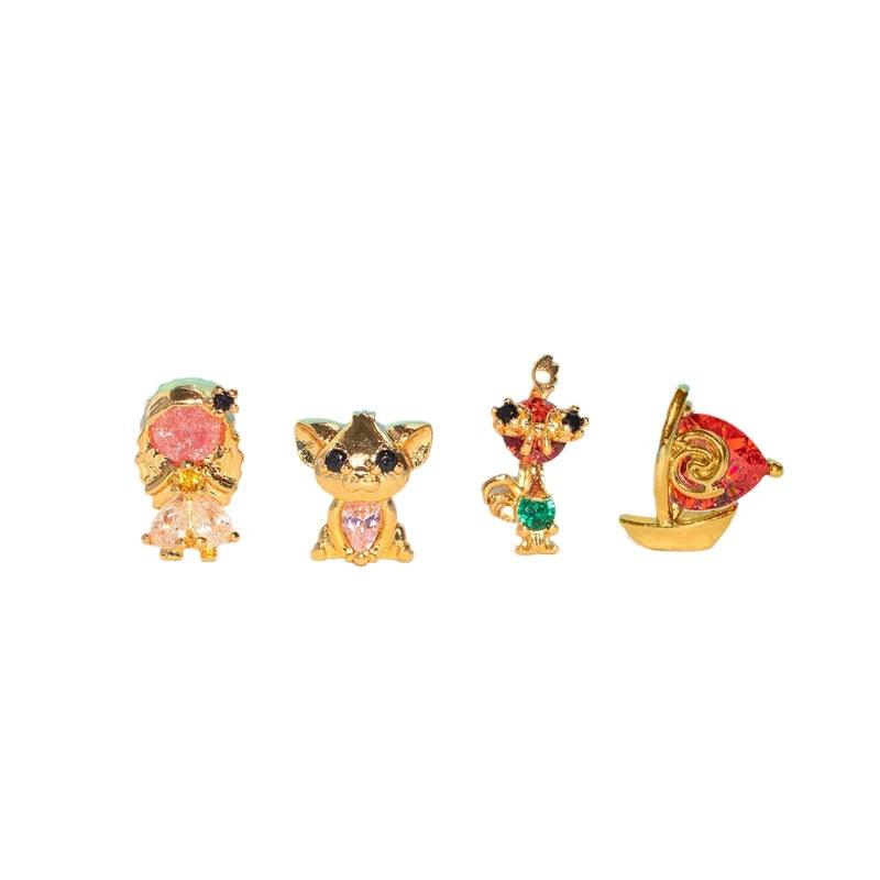 4pcs/set Small Cartoon Sweet Princess Stud Earrings Gold Color Women Girls Cubic Zircon Gift Jewelry