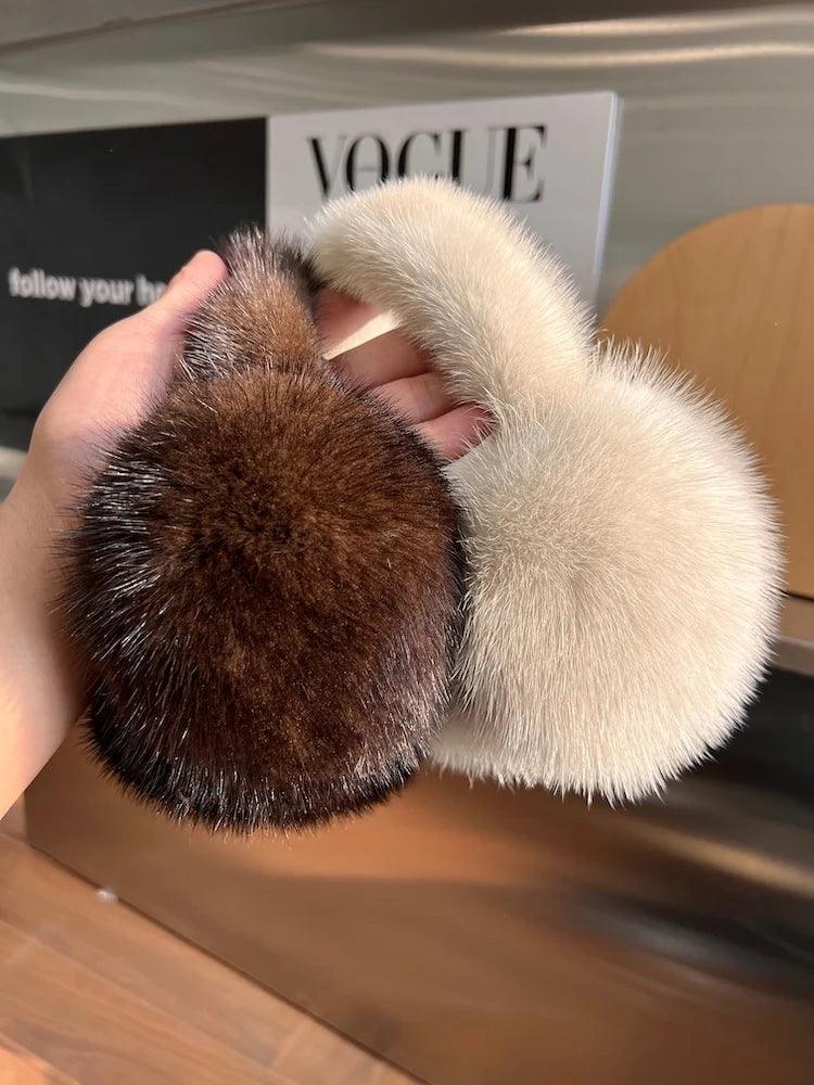 Winter Luxury Women Warm 100% Real Natural Mink Fur Earmuff Outdoor Fashion Mink Fur Earmuffs Girl Winter Ear Protection