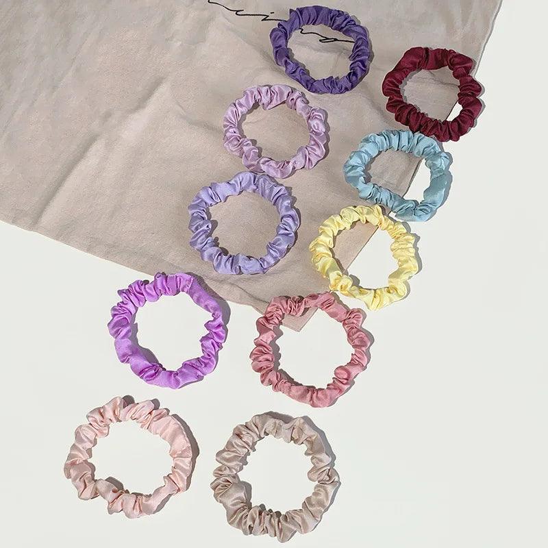 10pcs/pack Women Colorful Skinny Elastic Hair Band Solid Color Satin Scrunchies 6.5cm Small Hair Rope Simple Head Band Hair Tie