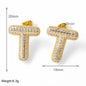 FLOLA Clear Crystal Bubble Letter Earrings for Women Copper Gold Plated Initial Ear Studs Name Jewelry Gifts ersa009