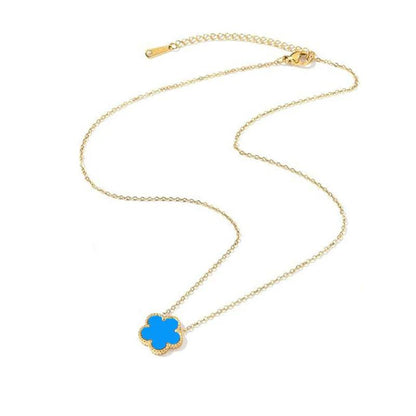 14K Gold Plated Stainless Steel Necklace Woman Five Leaf Petals Double Sided Necklaces for Women Pendant Flower Clover Jewelry