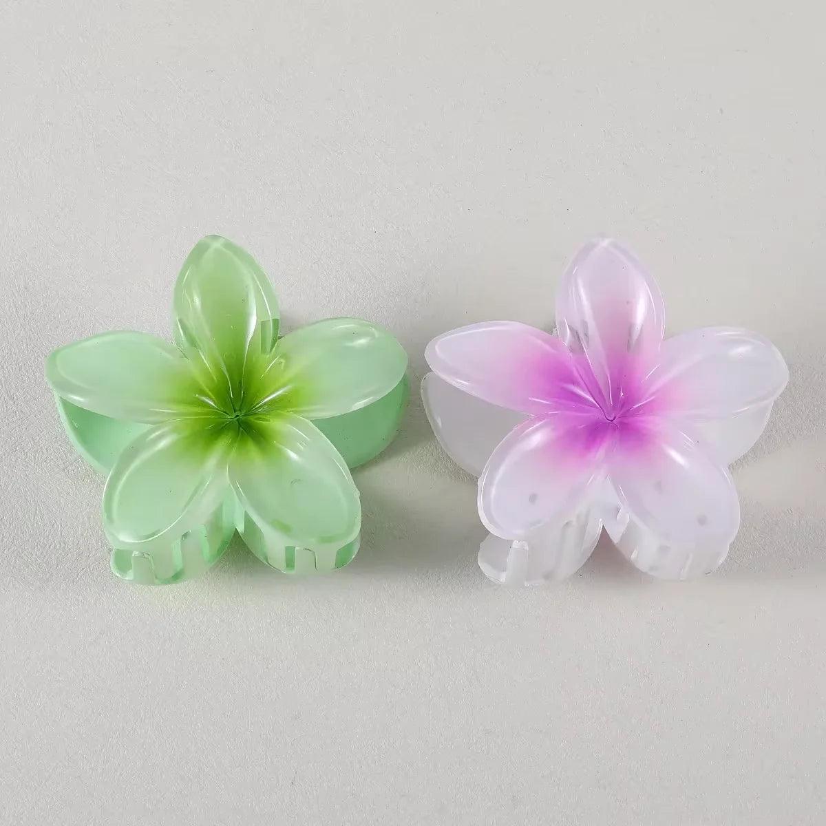 2/4/6pcs Fashion Women Flower Hair Claws Hawaiian Gradient Hair Clips Vacation Beach Style Hairpins Hair Accessories ﻿