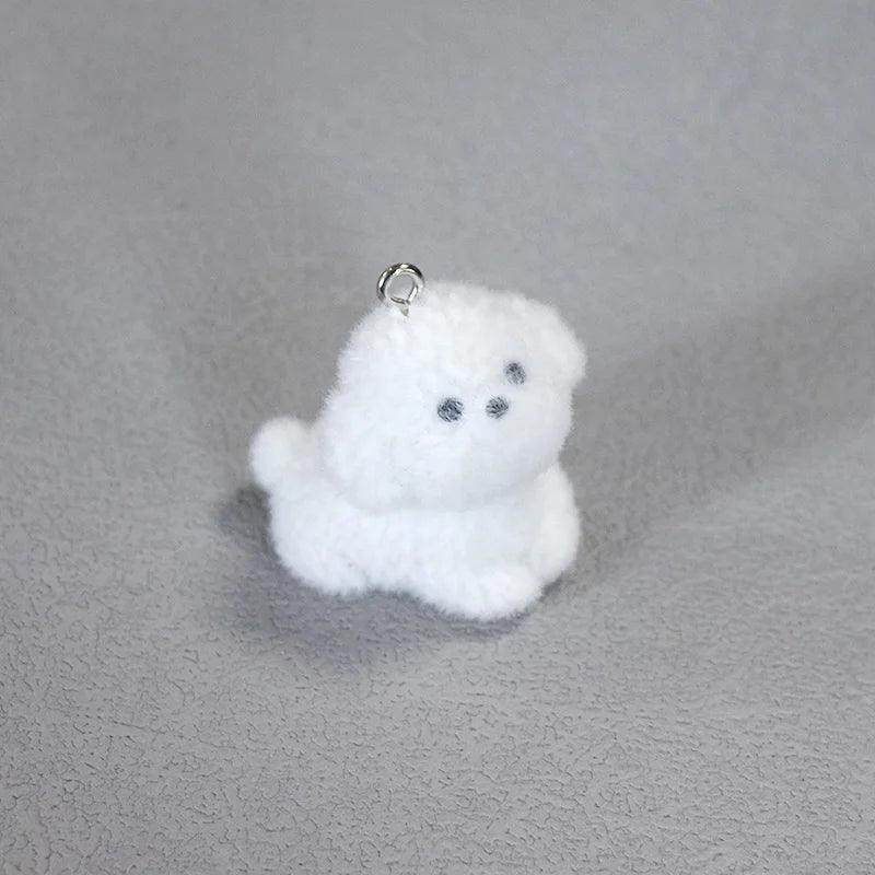 2/4pcs Kawaii Fluffy White Puppy Dog Resin Charms 3d Frise Animal Pendant For Necklace Keychains Diy Jewelry Make