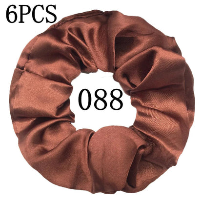 6pcs/lot Hair Scrunchies Bands Scrunchy Ties Ropes Ponytail Holder for Women or Girls Accessories Satin Headwear Solid 100 Color