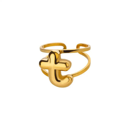 Gold Color A-Z Letter Alphabet Rings for Women Gothic Double Layer Thick Initial Letter Femme Ring Stainless Steel Jewelry Gift