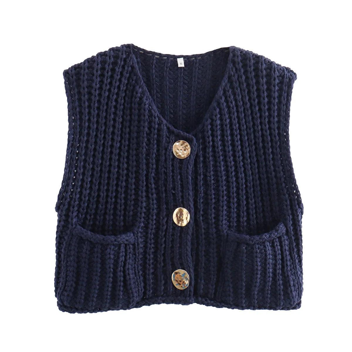 Korean Fashion Crop Sweater Women Vest Solid Loose Casual Sweater Vest Cable Knit Sweater Vest For Women Luxury Designer Tops