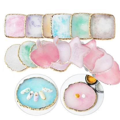 Natural Resin Stone Luxury Nail Art Palette Mix Color Drawing Pallet Gel Polish Display False Nail Tips Shelf DIY Manicure Tools