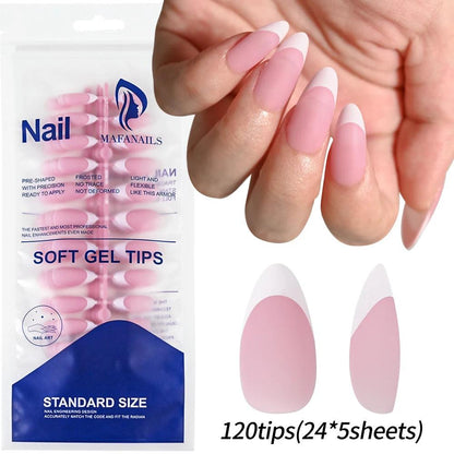 120pcs Pink French Tip Press-On Nails Medium Length Square Shape With Glossy Finish False Nails Full Cover Pre-Shaped Fake Nails