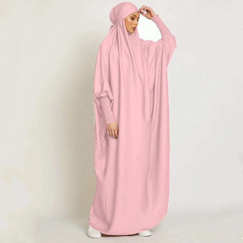 Ramadan Muslim Robe One Piece Cinch Sleeve Long Dress Prayer Hijab Dress Jilbab Women Hooded Abaya Niqab Islam Dubai Plain Robe