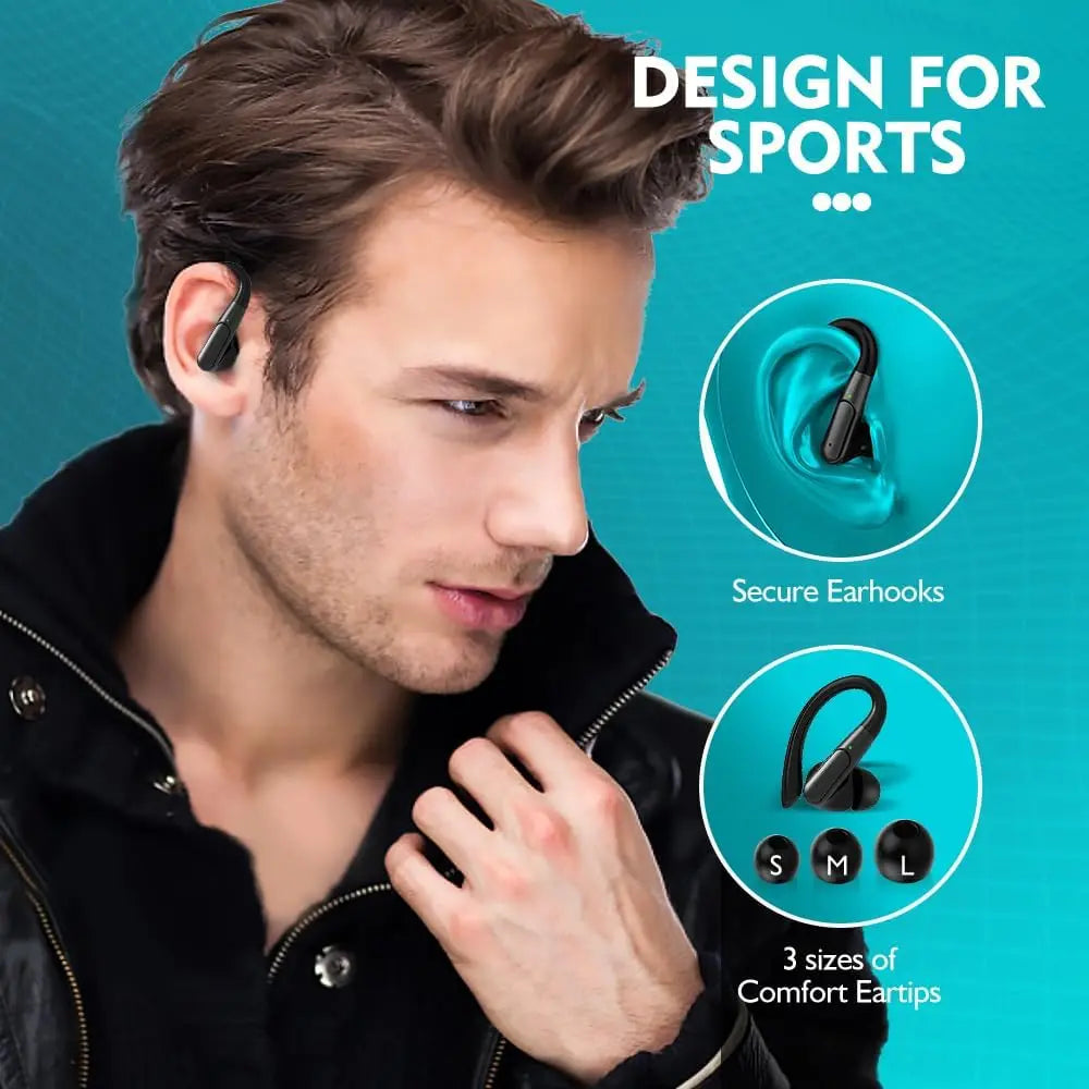 Wireless Earbuds Bluetooth Headphones HD Stereo Audio Over-Ear Earphones with Mic Earhook Waterproof Headset for Sport Running