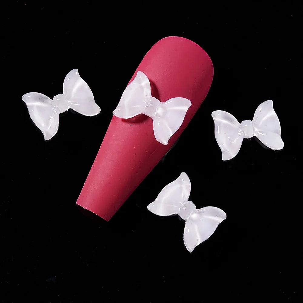 50/100Pcs Aurora Ribbon Bowknot Nail Art Charms Summer Kawaii Fairy Resin Bow Nail Art Decoration Flatback Bowtie Manicure Parts