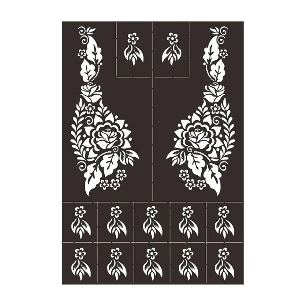 Professional Henna Stencil Temporary Hand Tattoo Body Art Sticker Template Wedding Tool India Flower Tattoo Stencil