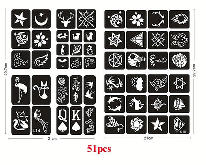 10-99pcs Henna Tattoo Stencils Kit Reusable for Men Women Kids Temporary Indian Arabian Glitter Airbrush Tattoo Template Body