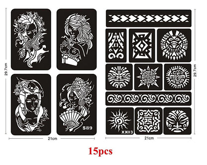 10-99pcs Henna Tattoo Stencils Kit Reusable for Men Women Kids Temporary Indian Arabian Glitter Airbrush Tattoo Template Body