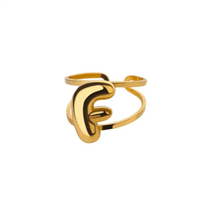 Gold Color A-Z Letter Alphabet Rings for Women Gothic Double Layer Thick Initial Letter Femme Ring Stainless Steel Jewelry Gift