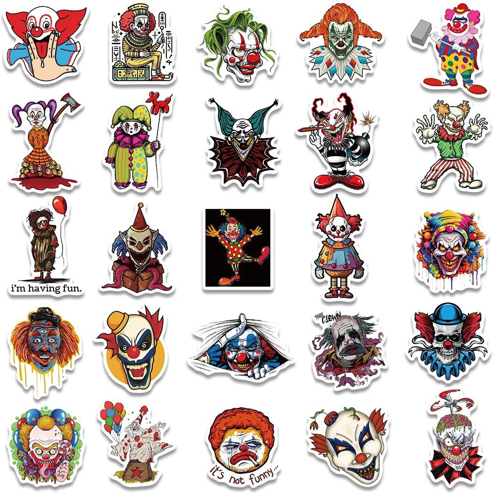 50PCS Horrific Circus Acrobatics Clown Art Funny Stickers Vintage Aesthetic Graffiti Decals Scrapbook Car Bottle Sticker Gift