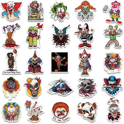 50PCS Horrific Circus Acrobatics Clown Art Funny Stickers Vintage Aesthetic Graffiti Decals Scrapbook Car Bottle Sticker Gift