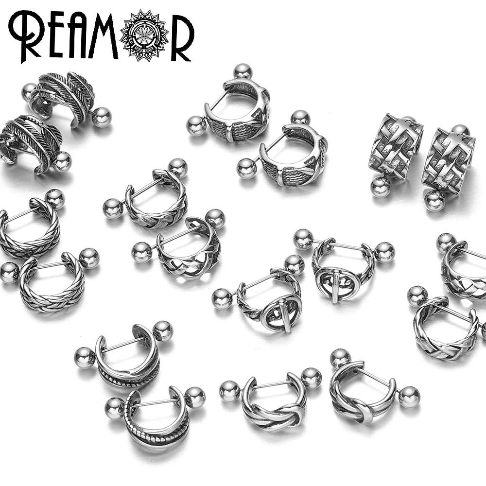 REAMOR Gothic U Shaped Hoop Earrings Women Men Stainless steel X Symbol Piercing Clip On Earrings Punk Trendy Jewelry Gift 1 Set - HighGloss Shop