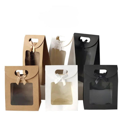 5/10/20pcs Transparent Window Gift Bags For Wedding Birthday Home Party White Black Packaging Box Baking Takeaway Bag