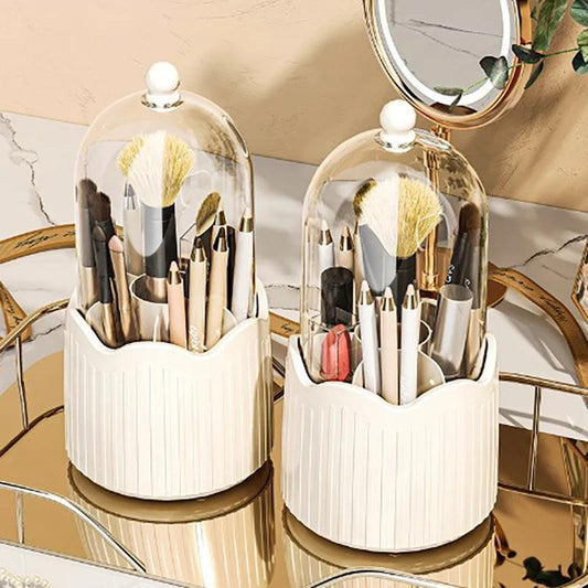 Makeup Brush Holder with Lid 360 Rotating Makeup Brush Holder Organizer for Vanity Desktop Countertop Dresser Table