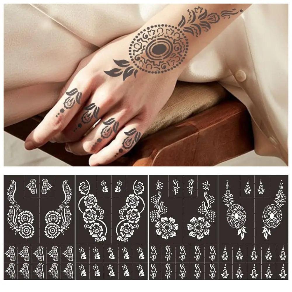 Professional Henna Stencil Temporary Hand Tattoo Body Art Sticker Template Wedding Tool India Flower Tattoo Stencil