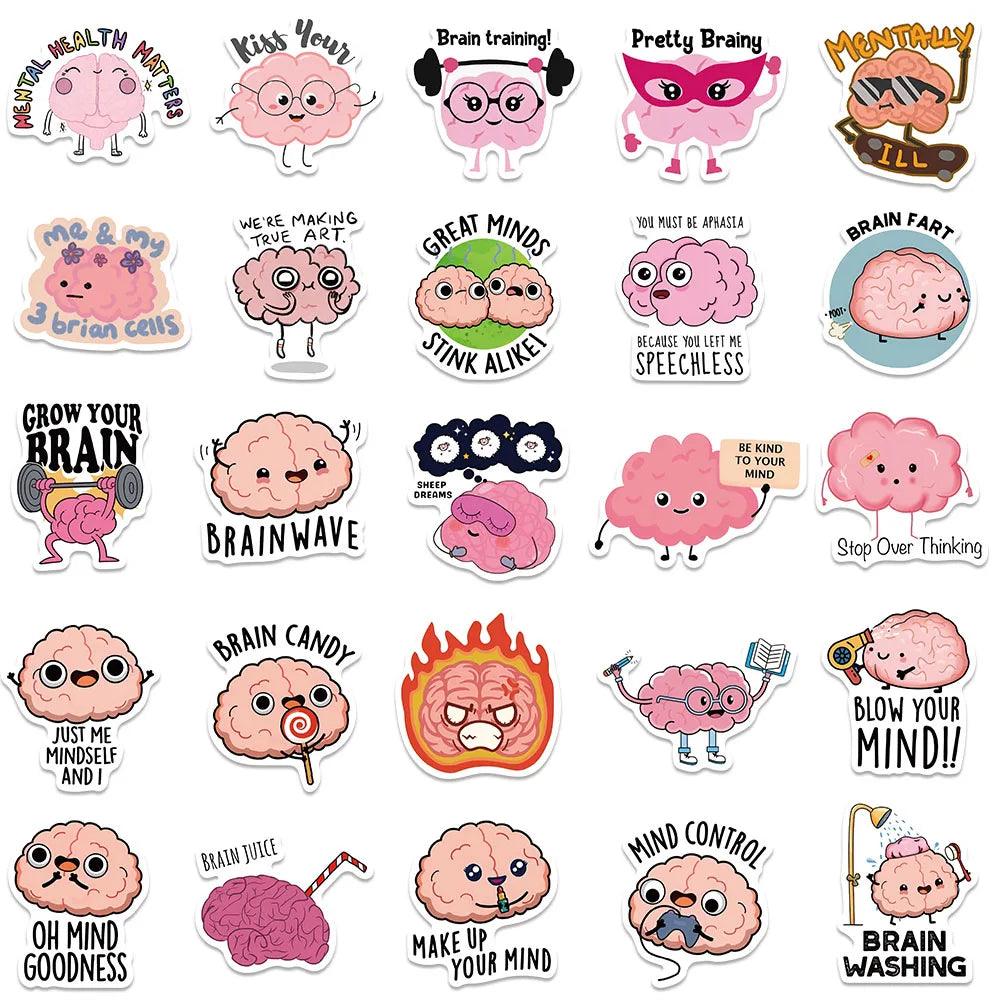 50PCS Funny Pink Brain Cute Cartoon Graffiti Stickers Vinyl DIY for Fridge Skateboard Laptop Motorcycle Diary Car Gift Sticker