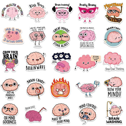 50PCS Funny Pink Brain Cute Cartoon Graffiti Stickers Vinyl DIY for Fridge Skateboard Laptop Motorcycle Diary Car Gift Sticker