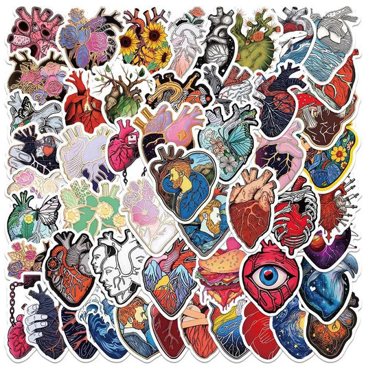 50PCS Heart World Cartoon Aesthetic Art Stickers for Motorcycle Skateboard Bike Laptop Phone Suitcase Bottle Car Gift Sticker