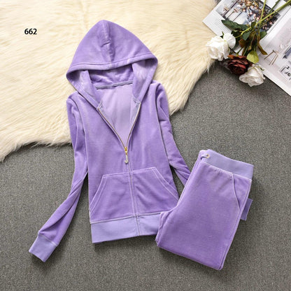 Y2K Velvet Tracksuit New Women Clothing 2 Piece sets Autumn Women's Couture Elegant Hoodies Sweatshirt and Casual Pants Set